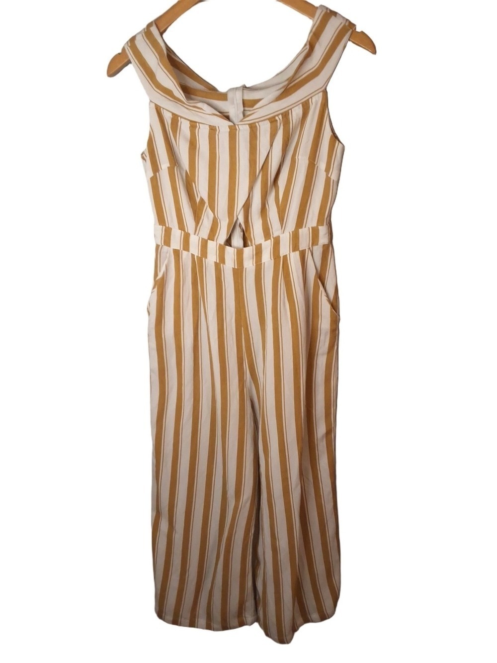 Love Culture Striped Wide-Leg Jumpsuit Size Small Mustard Gold White - Picture 2 of 9